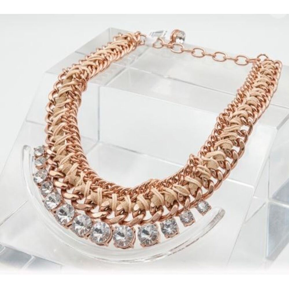 Ann Taylor LOFT Ribbon and Gemstone Wrap Statement Necklace NWT 44.50 Beige